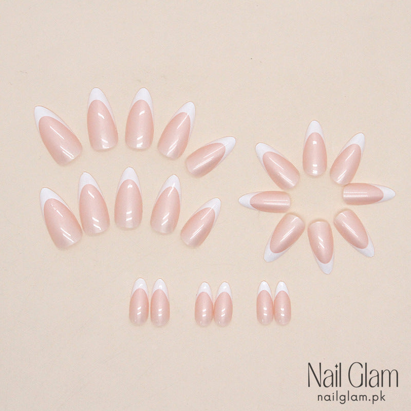 Pearl French Glow Almond (24Pcs) - Nail Kit Included