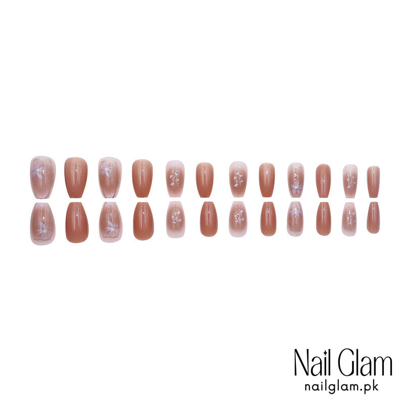 Press-On Nails with Floral Accents (24Pcs) - Application Kit Included