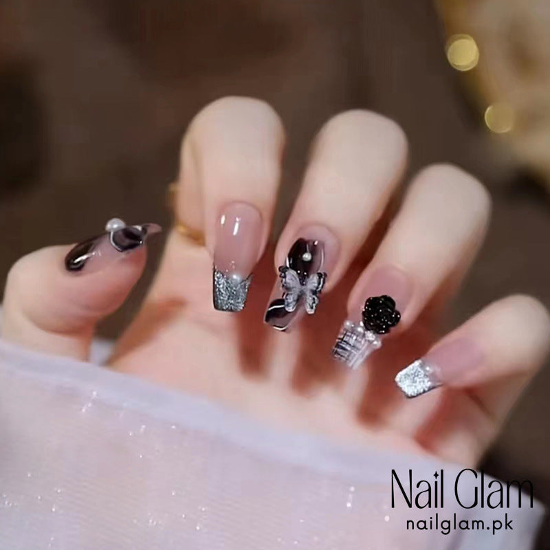 Elegant Butterfly Press-On Nails (24Pcs) - Application Kit Included