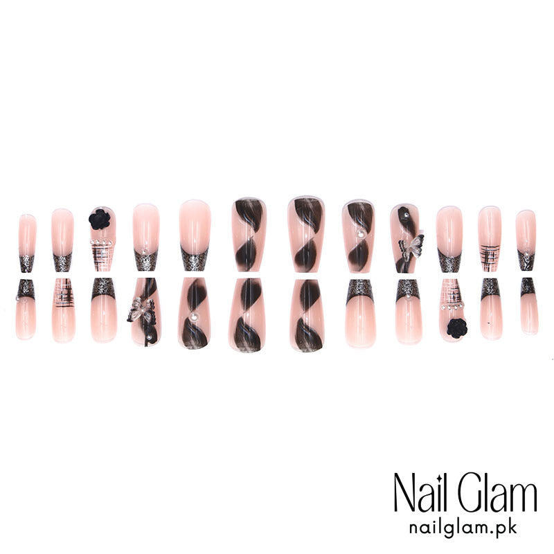 Elegant Butterfly Press-On Nails (24Pcs) - Application Kit Included