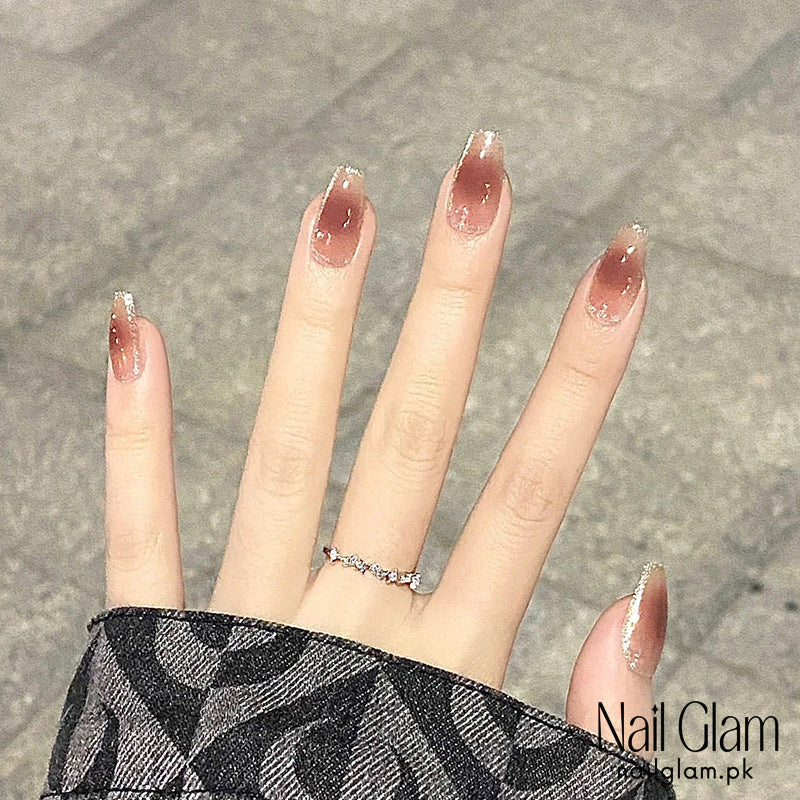 Cocoa Gradient Press-On Nails (24Pcs) - Application Kit Included