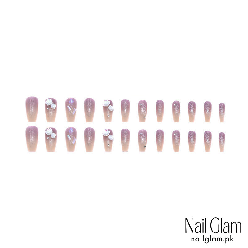 Press-On Nails with a Whimsical Charm (24Pcs) - Application Kit Included