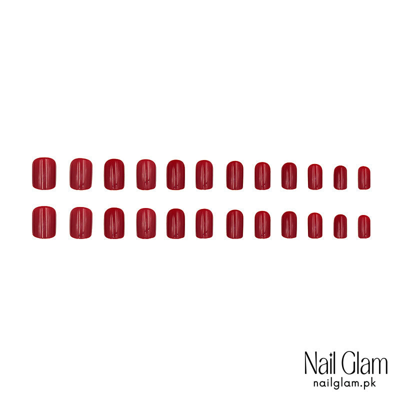 Nail Glam 401 - Classic Red (24Pcs) - Application Kit Included