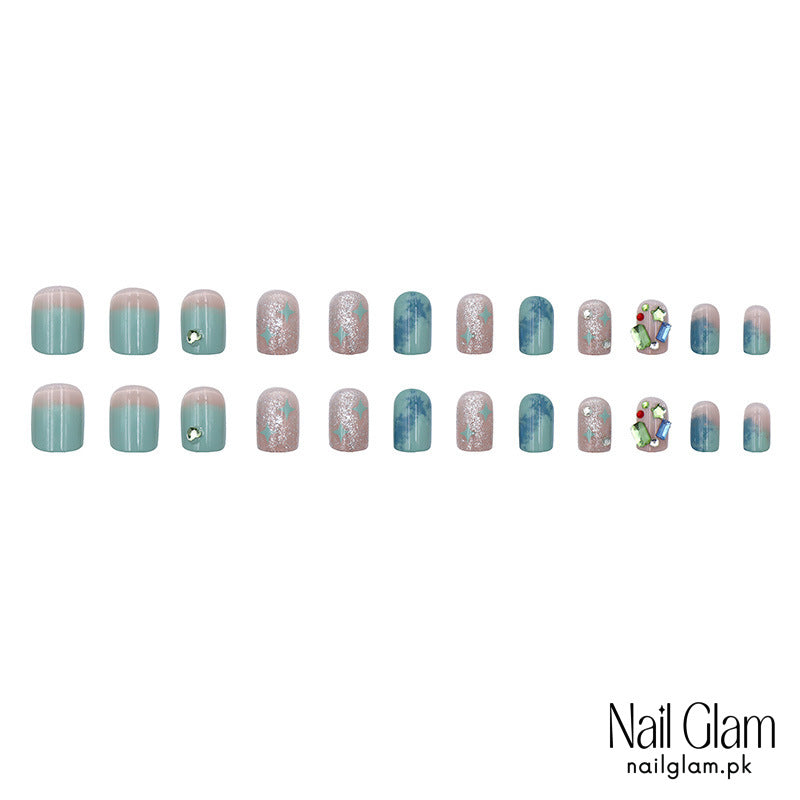 Nail Glam 403 - Oceanic Sparkle (24Pcs) - Application Kit Included