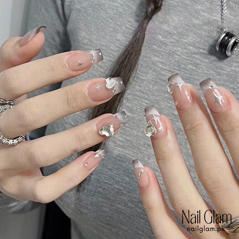 Nail Glam 404 - Silver Echo (24Pcs) - Application Kit Included