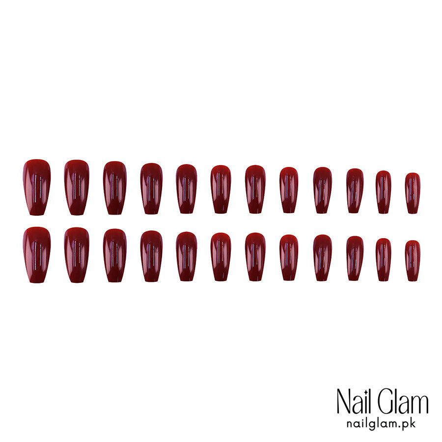 Nail Glam 405 - Vibrant Crimson (24Pcs) - Application Kit Included