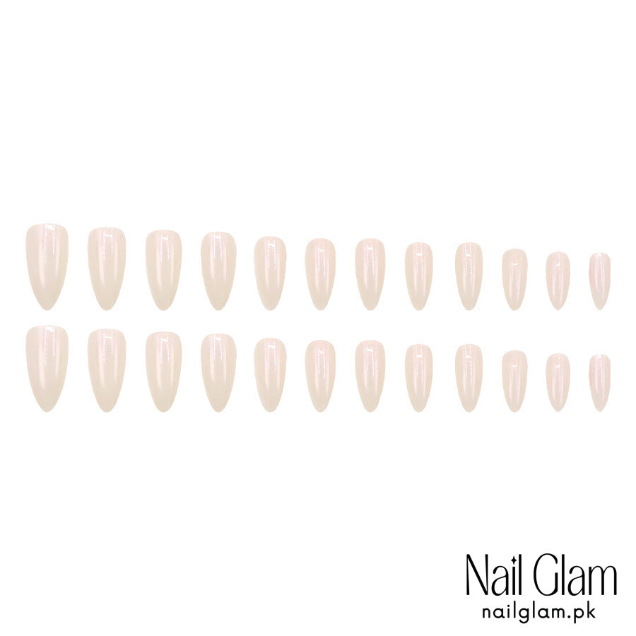 Nail Glam 410 - Ivory Elegance (24Pcs) - Application Kit Included