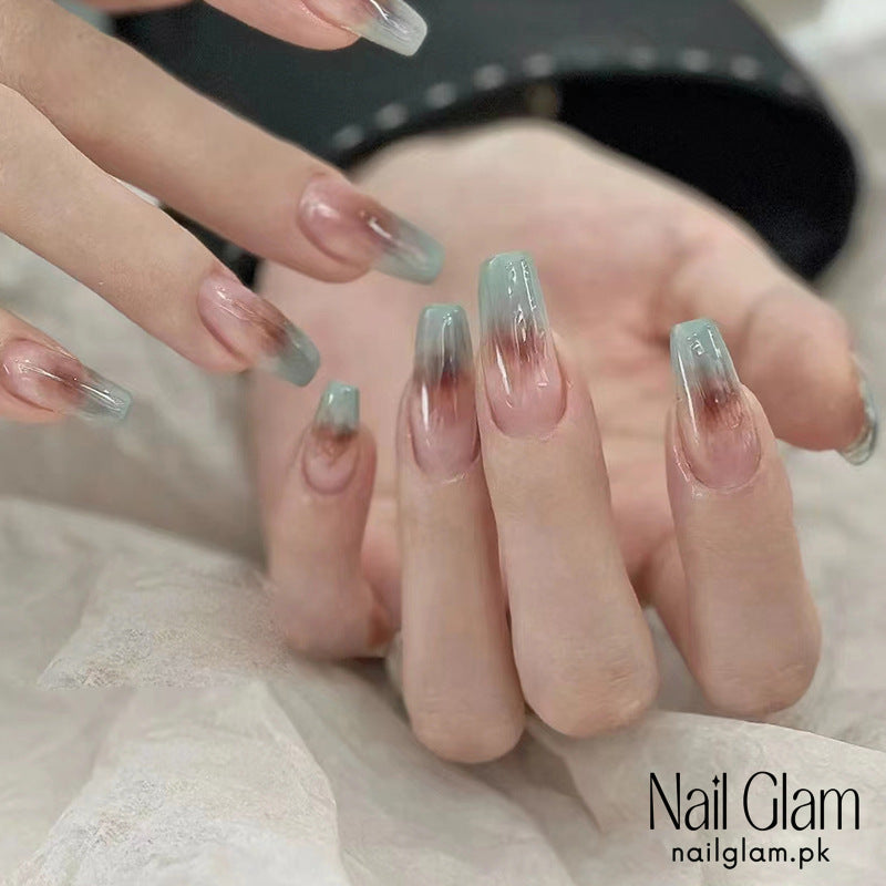 Nail Glam 414 - Mint Gradient (24Pcs) - Application Kit Included