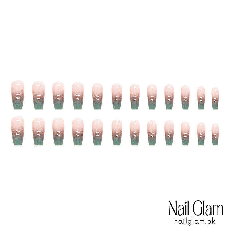 Nail Glam 414 - Mint Gradient (24Pcs) - Application Kit Included