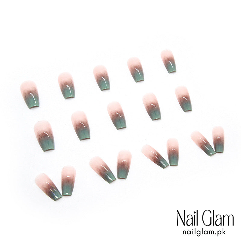 Nail Glam 414 - Mint Gradient (24Pcs) - Application Kit Included