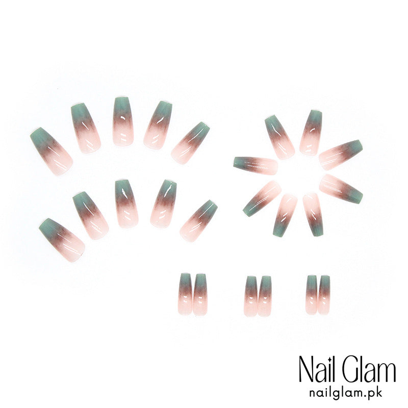 Nail Glam 414 - Mint Gradient (24Pcs) - Application Kit Included