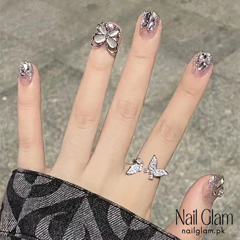 Nail Glam 415 - Elegance in Bloom (24Pcs) - Application Kit Included