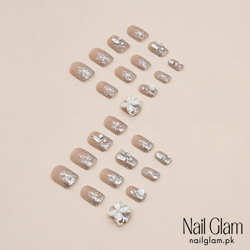 Nail Glam 415 - Elegance in Bloom (24Pcs) - Application Kit Included