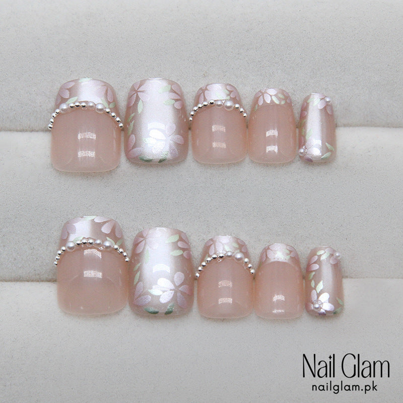 Nail Glam 422 - Milky Aura (24Pcs) - Application Kit Included