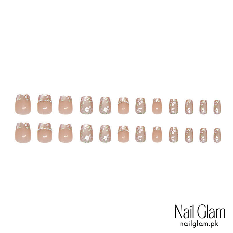 Nail Glam 422 - Milky Aura (24Pcs) - Application Kit Included