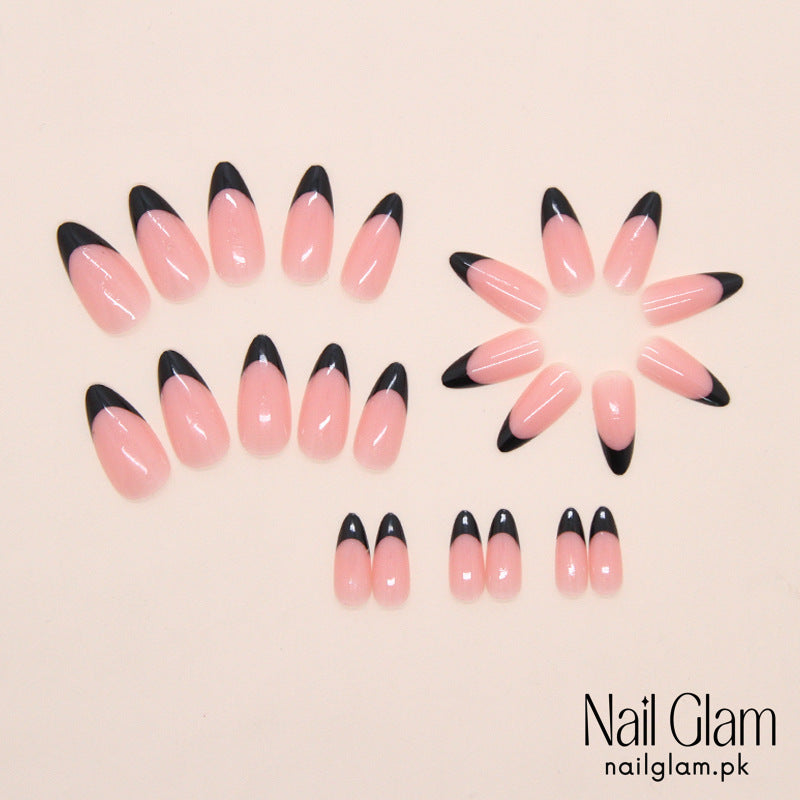 Nail Glam 424 - Chic Black French (24Pcs) - Application Kit Included