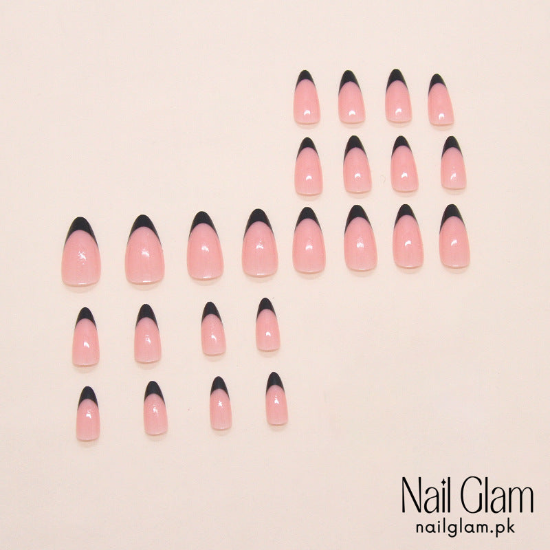 Nail Glam 424 - Chic Black French (24Pcs) - Application Kit Included