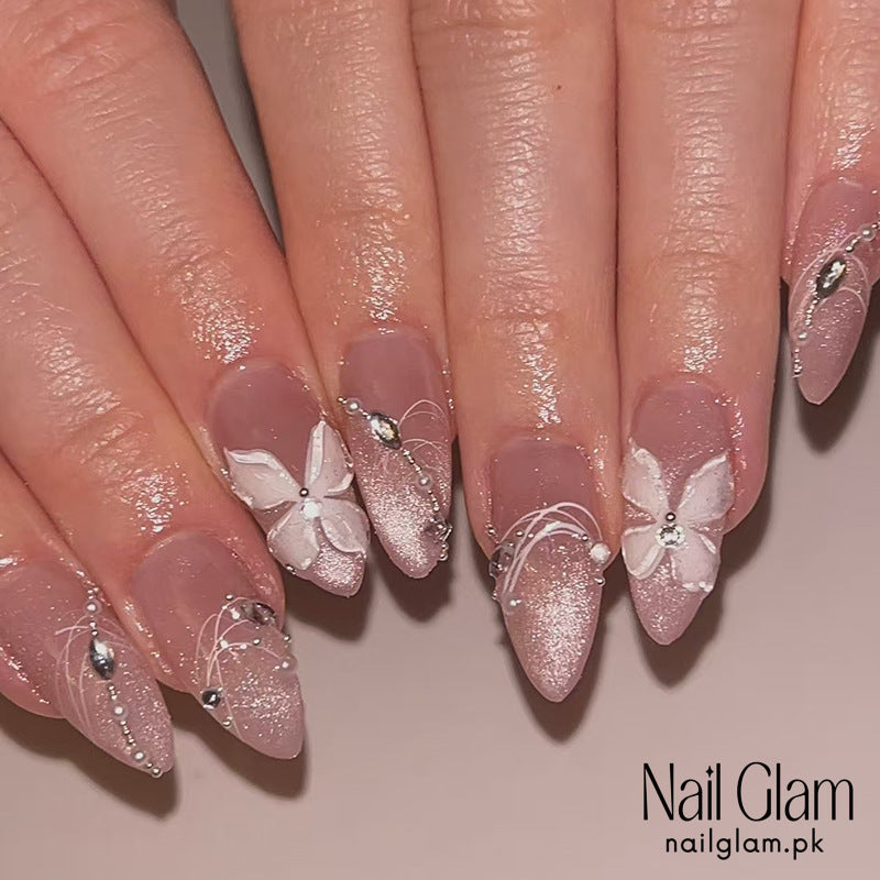 Nail Glam 425 - 3D Floral Glitter (24Pcs) - Application Kit Included