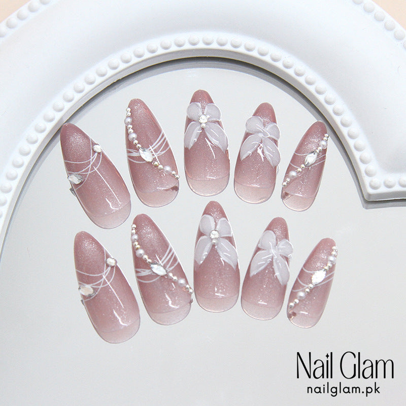 Nail Glam 425 - 3D Floral Glitter (24Pcs) - Application Kit Included