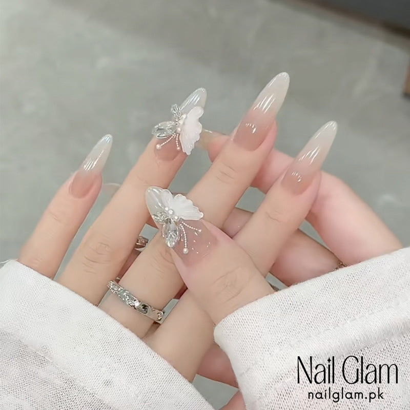 Nail Glam 431 - Butterfly with Delicate 3D Adornments (30Pcs) - Application Kit Included