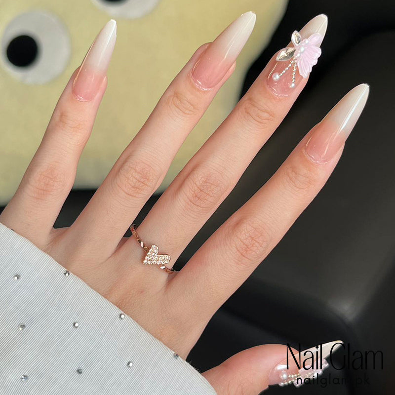 Nail Glam 431 - Butterfly with Delicate 3D Adornments (30Pcs) - Application Kit Included