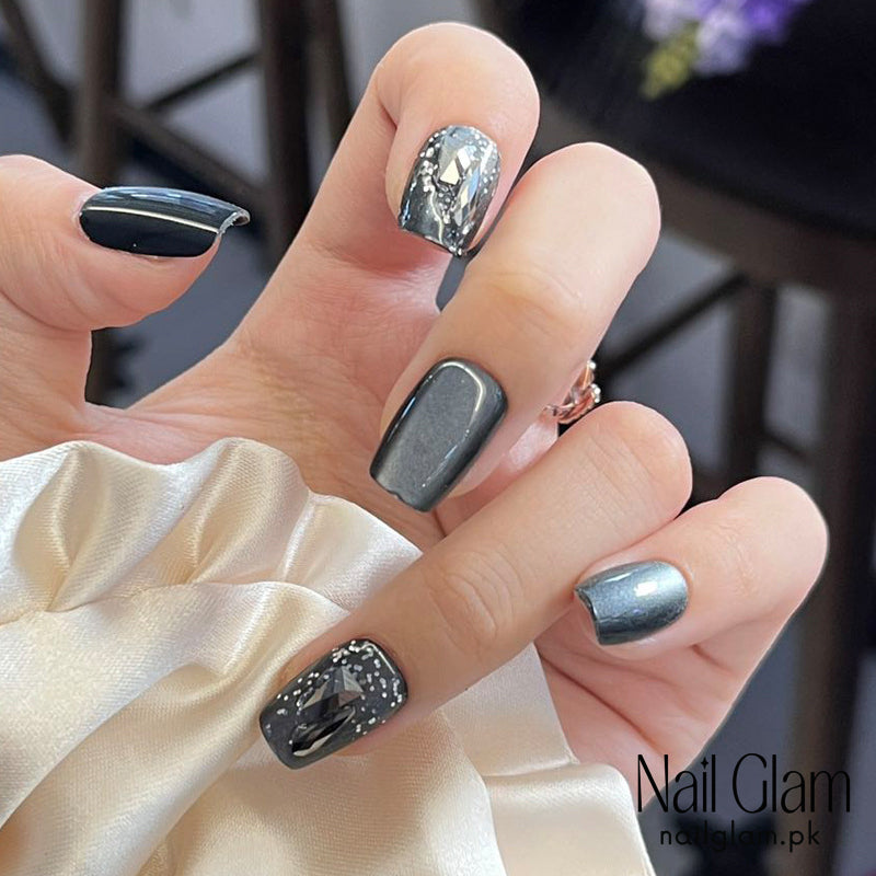 Nail Glam 440 - Starry Night Sky Design (30Pcs) - Application Kit Included