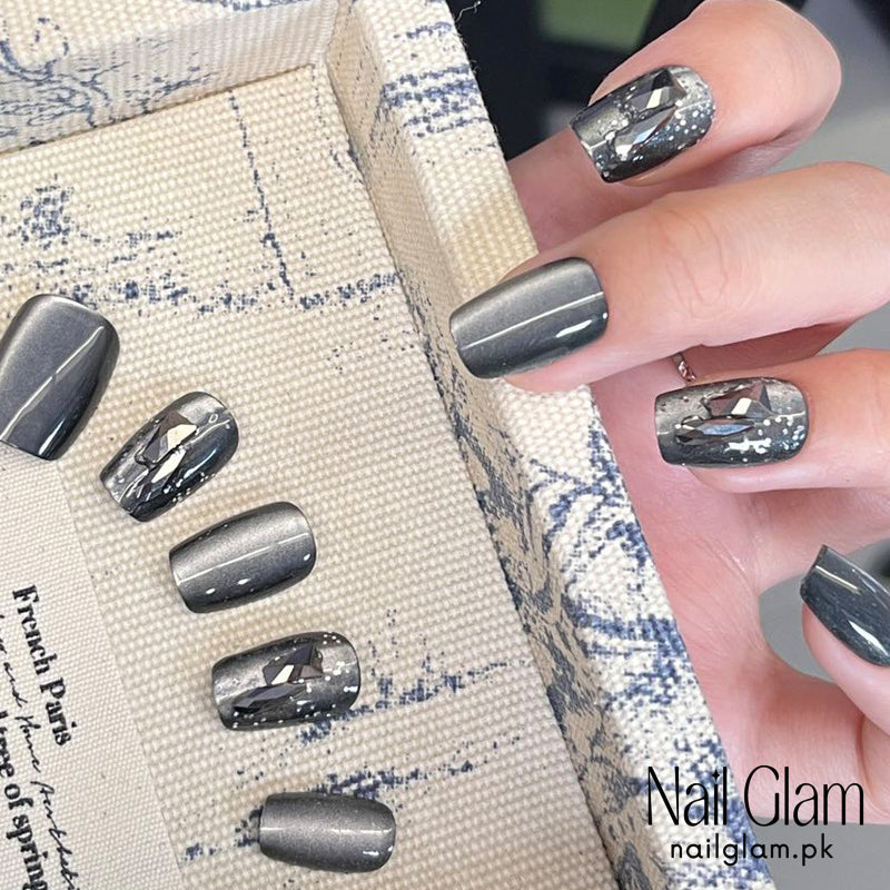 Nail Glam 440 - Starry Night Sky Design (30Pcs) - Application Kit Included
