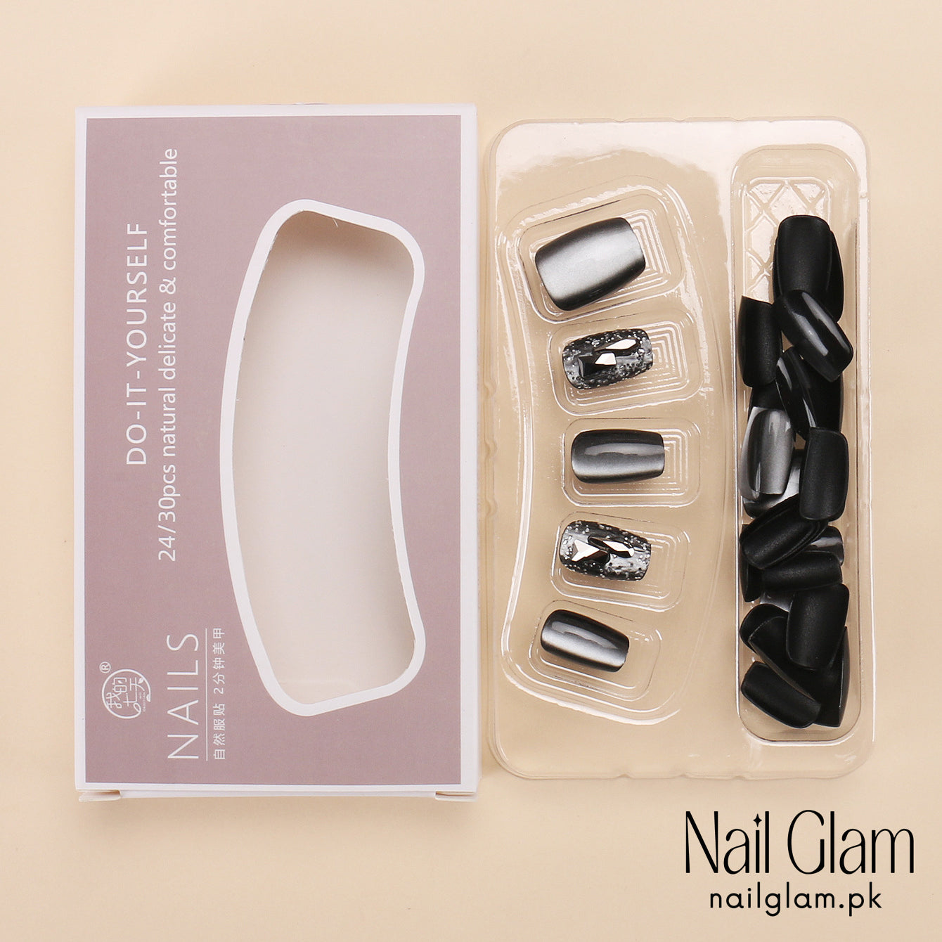 Nail Glam 440 - Starry Night Sky Design (30Pcs) - Application Kit Included