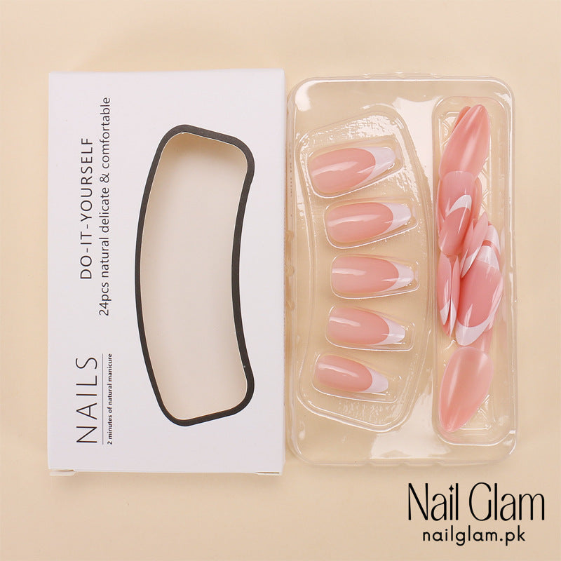 Nail Glam 442 - Nude Elegance (24Pcs) - Application Kit Included