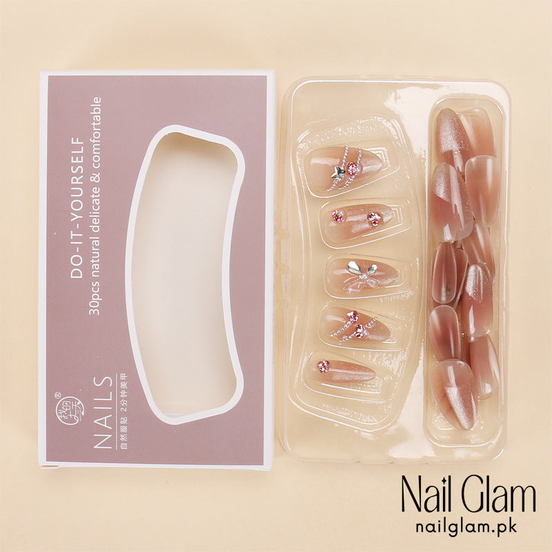Nail Glam 444 - Delicate Floral Design (30Pcs) - Application Kit Included