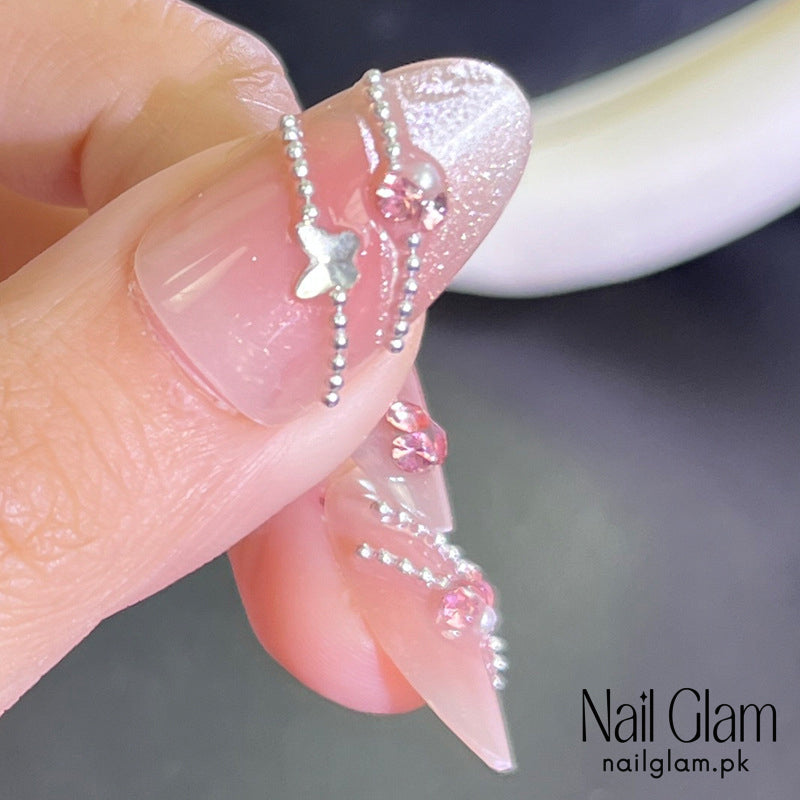Nail Glam 444 - Delicate Floral Design (30Pcs) - Application Kit Included