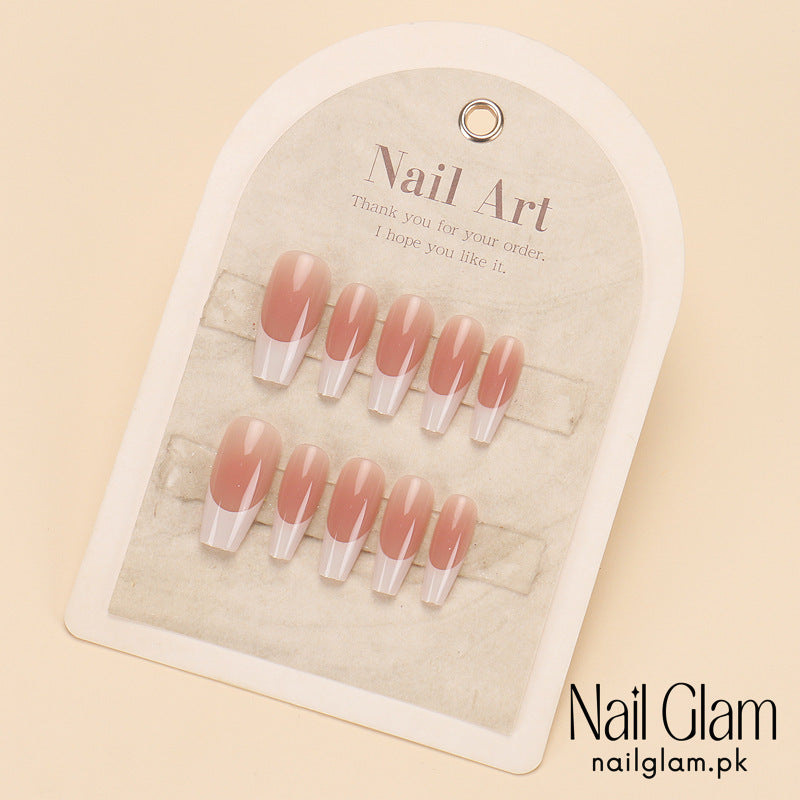 Nail Glam 446 - French White-Edged Nail (30Pcs) - Application Kit Included