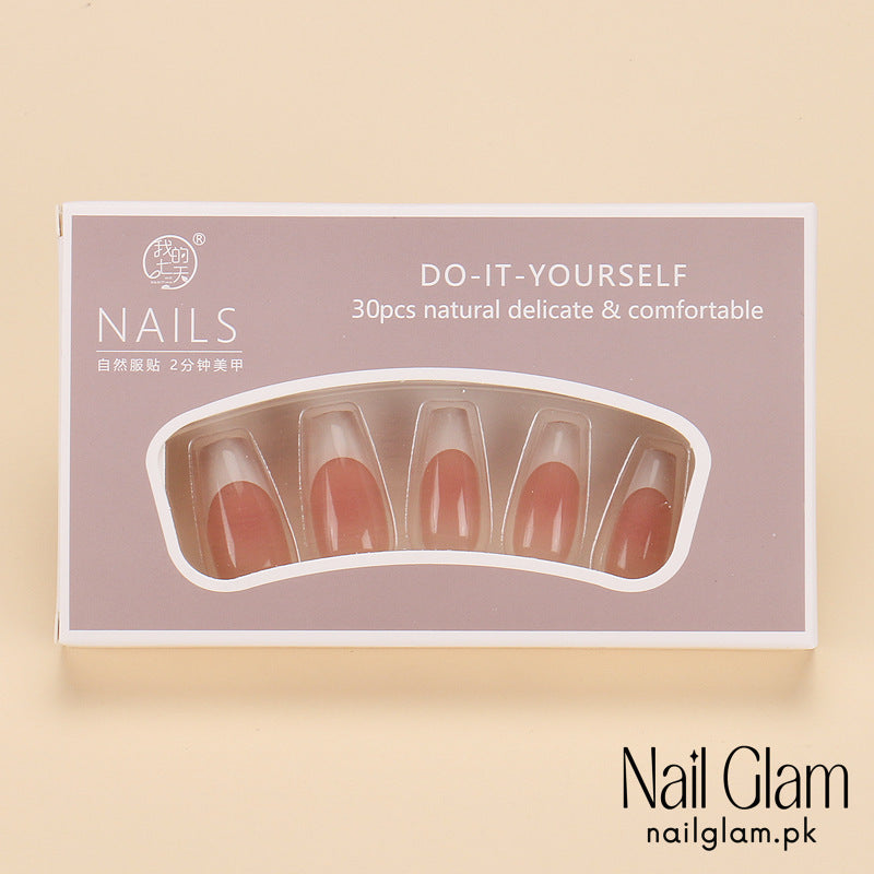 Nail Glam 446 - French White-Edged Nail (30Pcs) - Application Kit Included