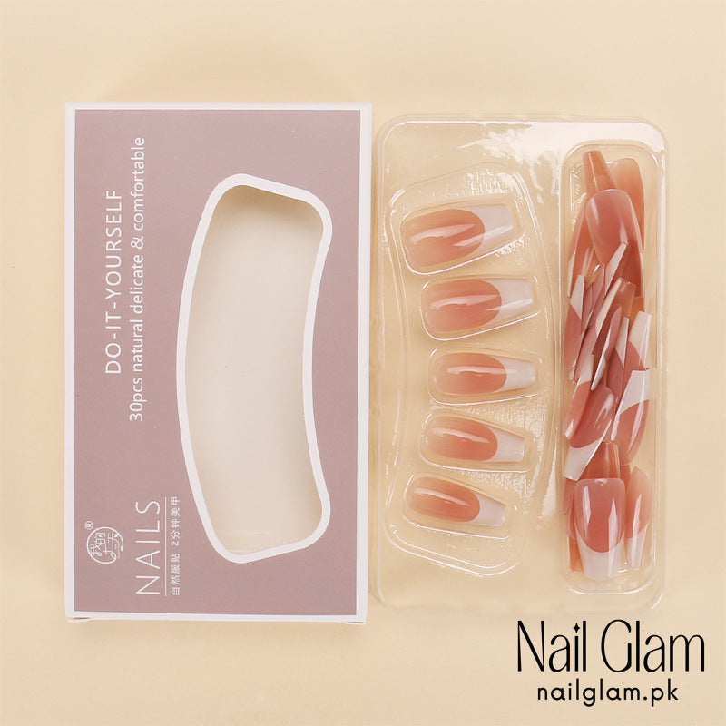 Nail Glam 446 - French White-Edged Nail (30Pcs) - Application Kit Included