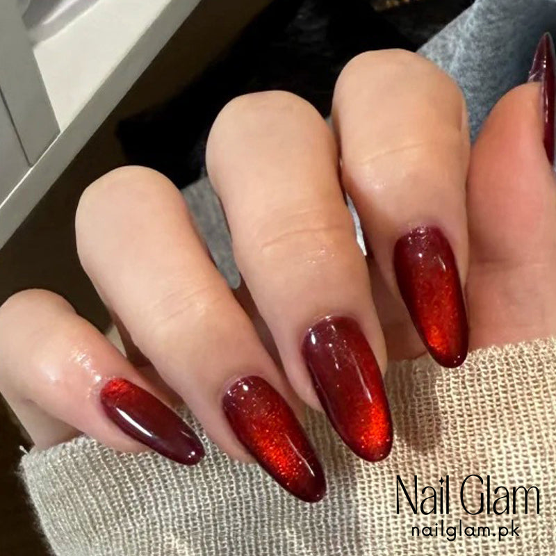 Nail Glam 447 - Glimmering Crimson (30Pcs) - Application Kit Included