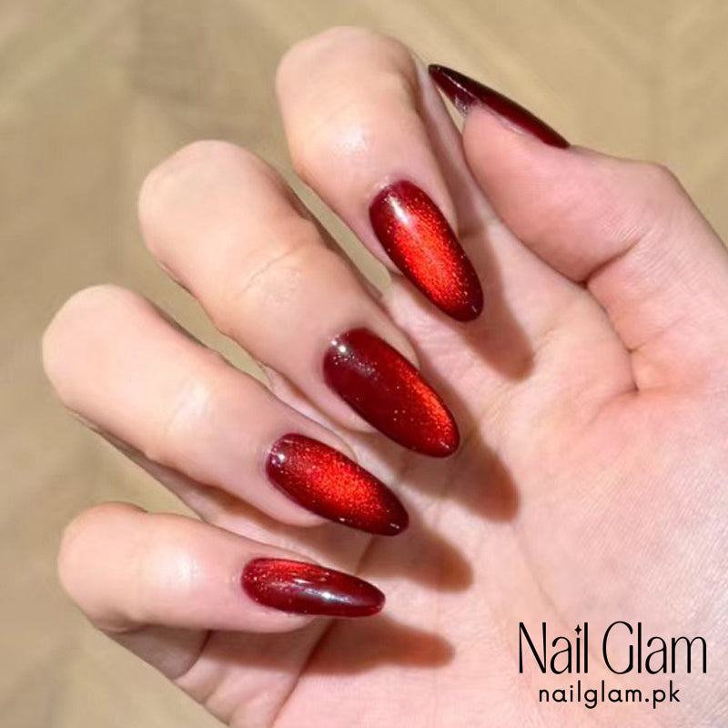 Nail Glam 447 - Glimmering Crimson (30Pcs) - Application Kit Included