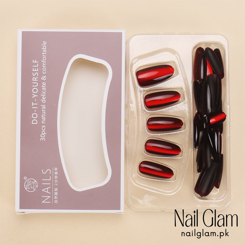 Nail Glam 447 - Glimmering Crimson (30Pcs) - Application Kit Included