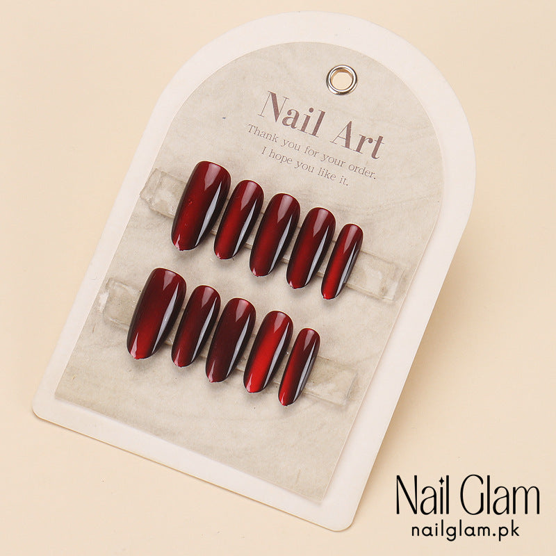 Nail Glam 447 - Glimmering Crimson (30Pcs) - Application Kit Included