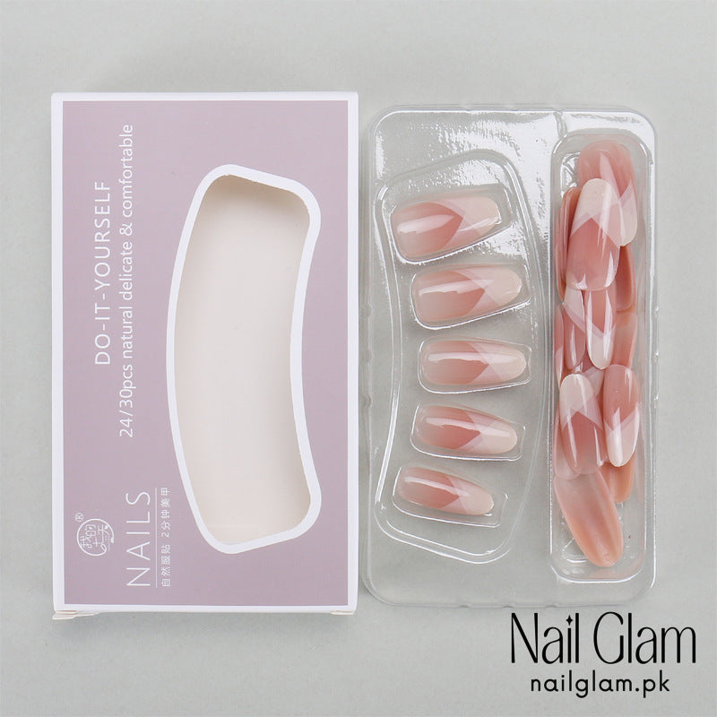 Nail Glam 449 - Nude Elegance (30Pcs) - Application Kit Included