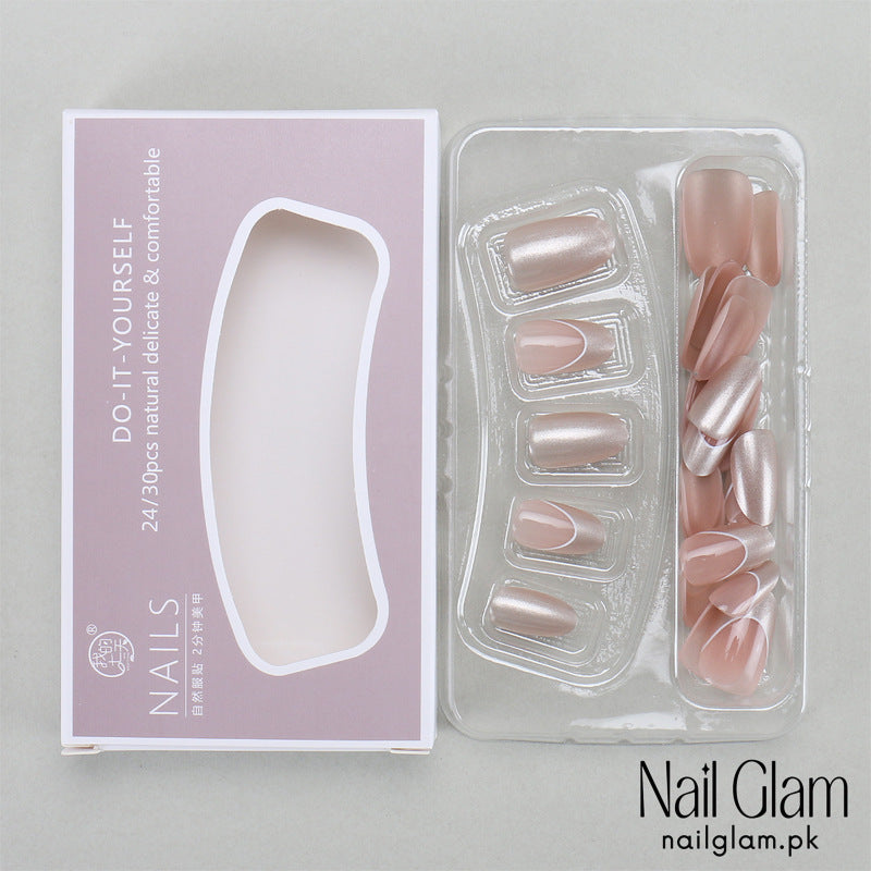 Nail Glam 451 - Metallic Nude – Press-On Nails (30Pcs) -  Application Kit Included