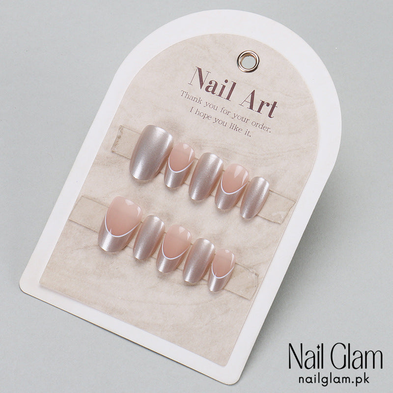 Nail Glam 451 - Metallic Nude – Press-On Nails (30Pcs) -  Application Kit Included