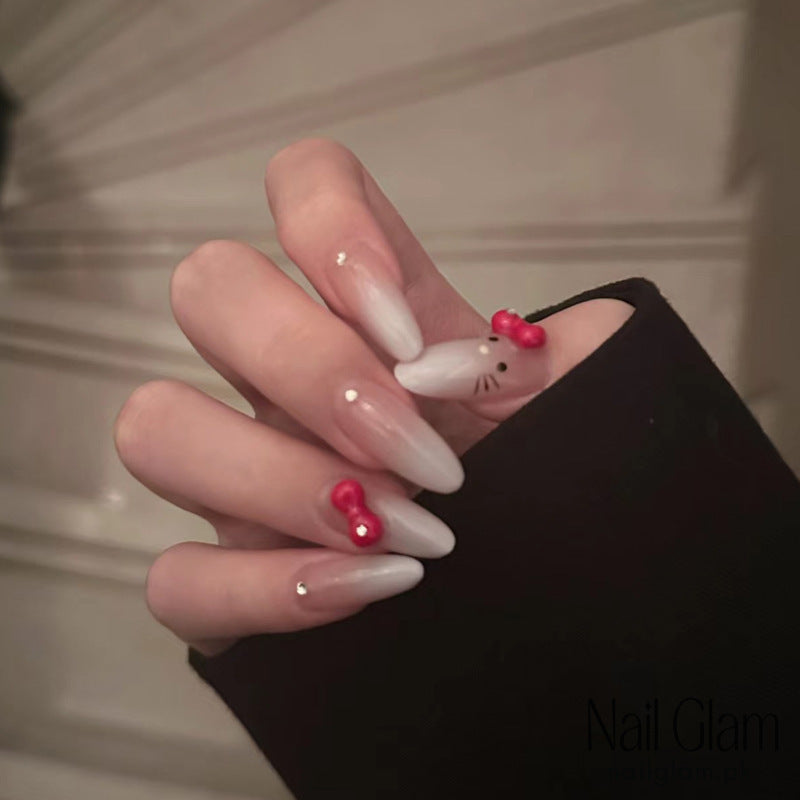 Nail Glam 453 - Kitty Bow– Press-On Nails (30Pcs) -  Application Kit Included