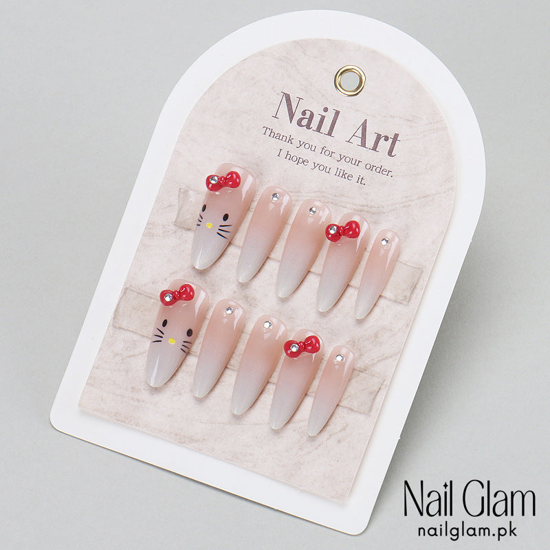 Nail Glam 453 - Kitty Bow– Press-On Nails (30Pcs) -  Application Kit Included