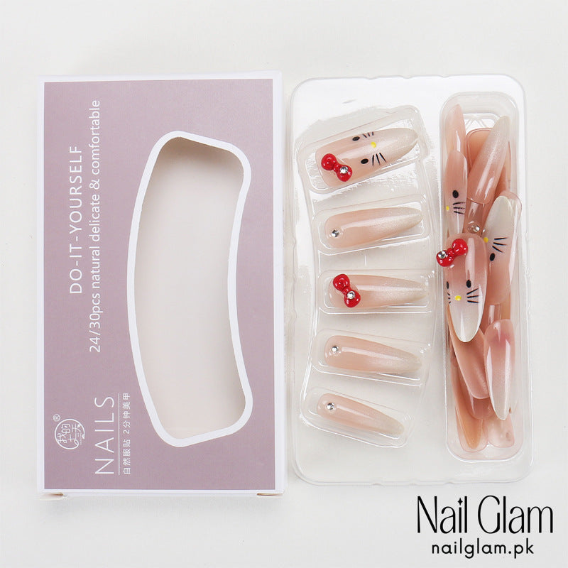 Nail Glam 453 - Kitty Bow– Press-On Nails (30Pcs) -  Application Kit Included
