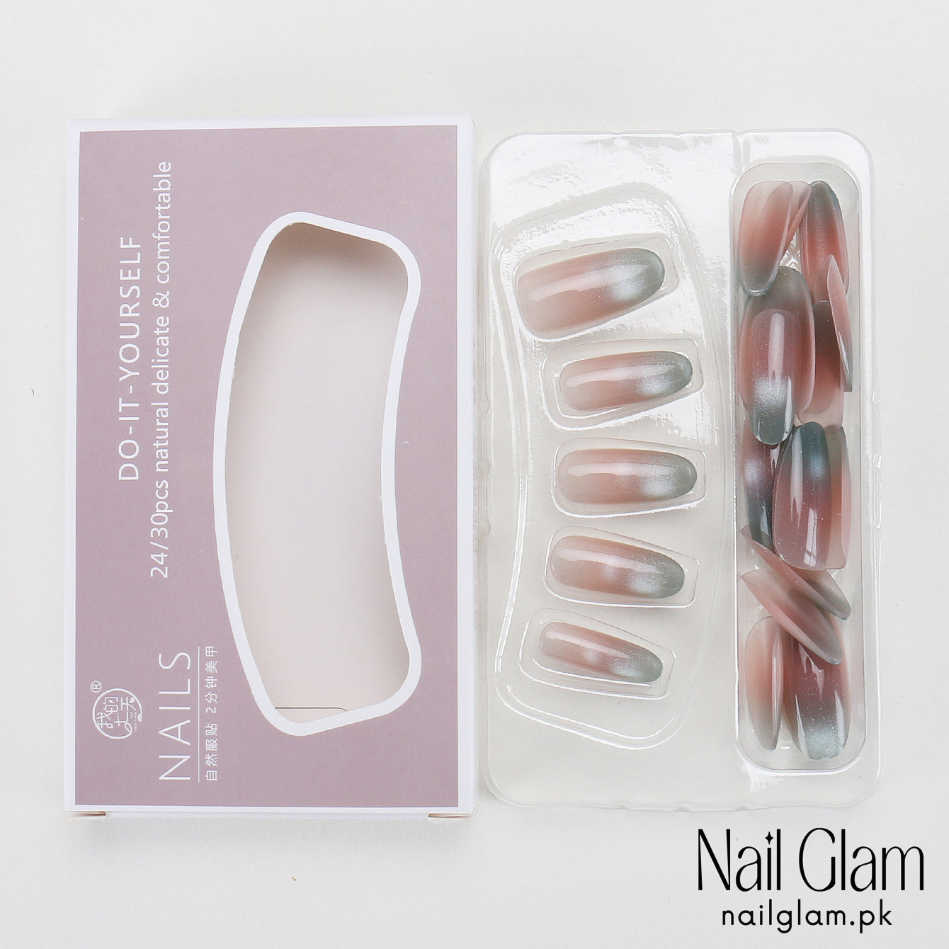Nail Glam 454 - Celestial Gradient – Press-On Nails (30Pcs) - Application Kit Included