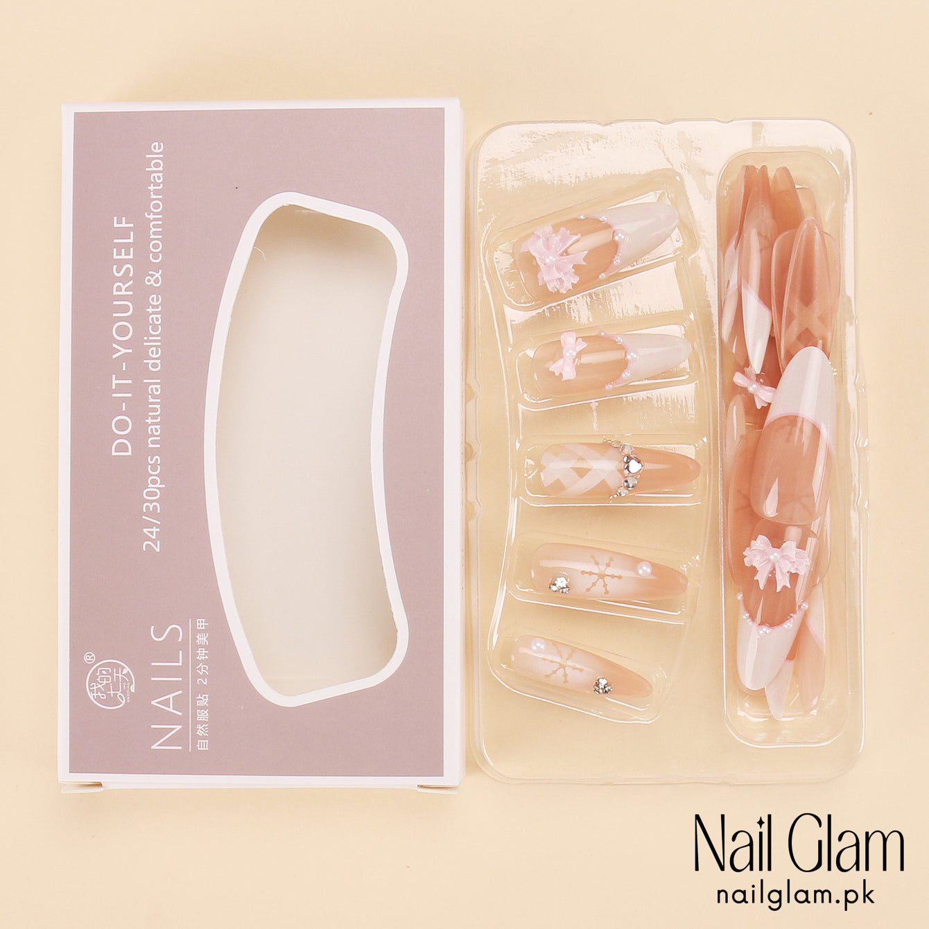 Nail Glam 457 - Ballet Bows (30Pcs) - Application Kit Included