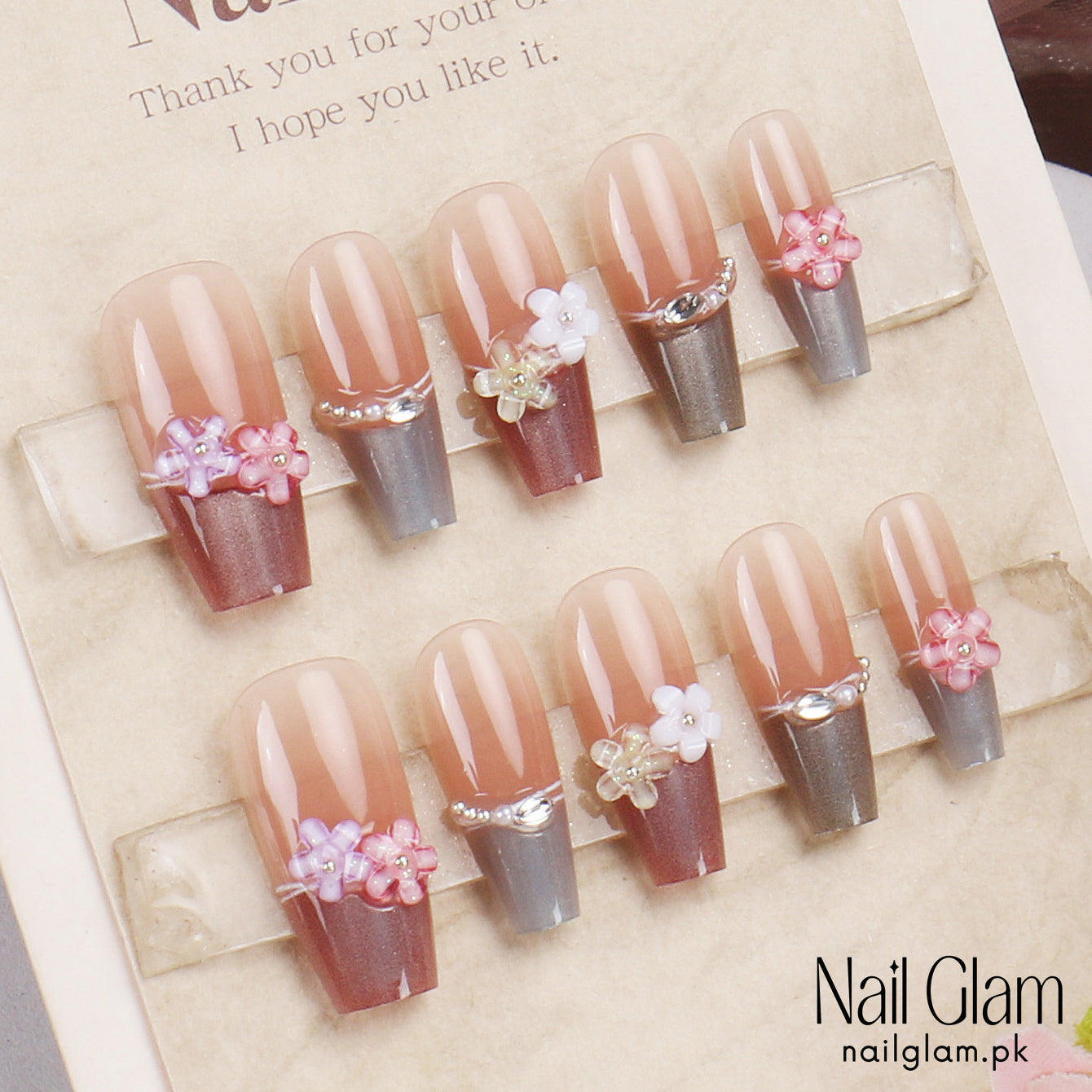 Nail Glam 459 - Flower Power (30Pcs) - Application Kit Included