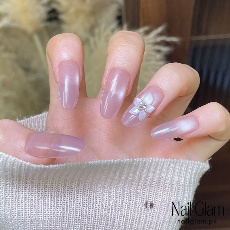 Nail Glam 460 - Delicate Floral Accent (30Pcs) - Application Kit Included