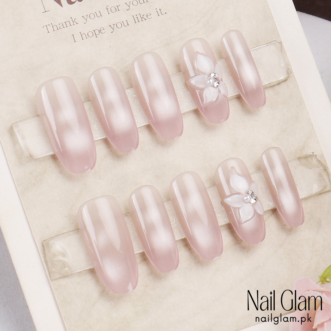 Nail Glam 460 - Delicate Floral Accent (30Pcs) - Application Kit Included