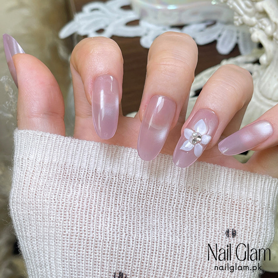 Nail Glam 460 - Delicate Floral Accent (30Pcs) - Application Kit Included